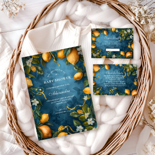 Cartão De Informações Sorteio de Fraldas Azul Flor de Citrus