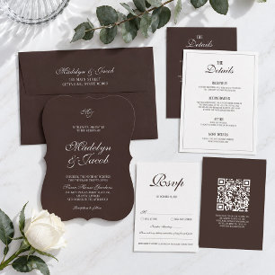Informações Cartão de Resposta de Casamento Clássico Marrom