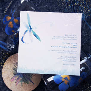 Convite Casamento com Dragonfly Azul de Manhã Preguiçosa