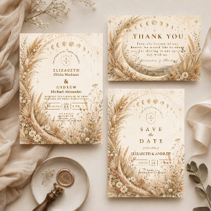 Cartão De Agradecimento Casamento Rústico Celestial Caprichoso