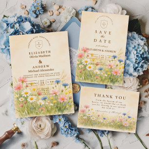 Cartão De Agradecimento Casamento Dourado de Pradaria de Flores Silvestres