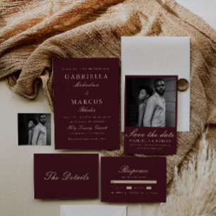 Convite Casamento de Cinzas Simples e Elegante e Foto Bran