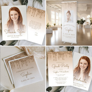 Convite Formatura com Foto Drip Glam Gold Glitter 2026