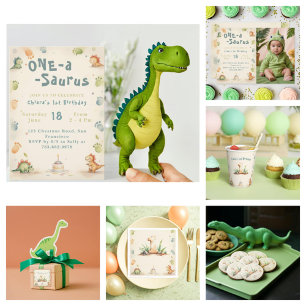 Convite Trendy Watercolor One-a-Saurus Primeiro primeiro a