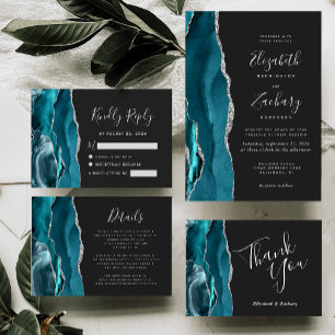 Cartão Casamento Dark Da Agata Teal Silver Obrigado