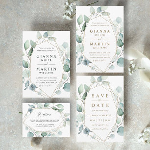 Convite Casamento Dourado Geométrico de Folhagem de Granja