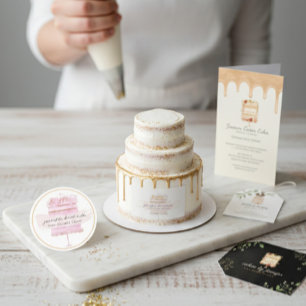 Adesivo Redondo Fazedor de bolo de casamento da padaria Link Blush