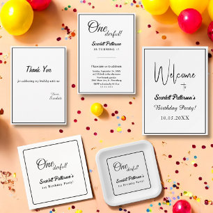 Convite Primeiro aniversario Elegante Branco E Preto Chic 