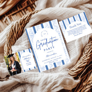 Cartão RSVP Festa de Graduação em Toile Azul Clássico