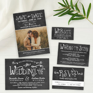 Convite Casamento Rustic Black Chalkboard
