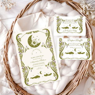 Convite Vintage Celestial Chá de fraldas Botânico