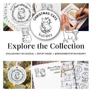 Cartão De Festividades Meowy Christmas Color Your Own Cat in Lights