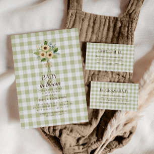 Convite Chuva de Bebê Outono em Flor Gingham Girassol Baby