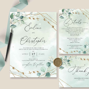Convite Casamento Dourado de Quadro Eucalyptus Foliage