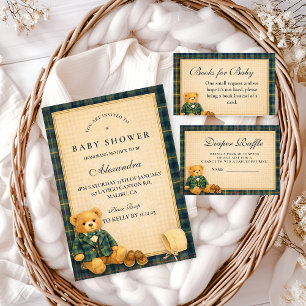 Convite Chá de Bebê do Ursinho Elegante e Arrumadinho