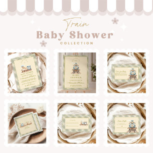 Convite Chá de fraldas do comboio verde aquarela