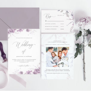 Convite Delicar Floral Roxo com Casamento Calliográfico