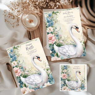 Convite Chá de fraldas rosa-claro-rosado do Cisne Floral E