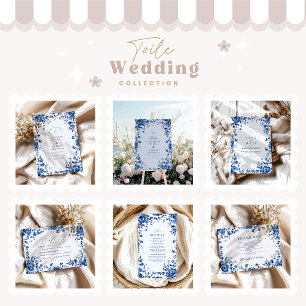 Cartão RSVP Casamento Floral Azul Vintage, Vitoriano Toile