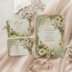 Cartão RSVP Dusty Pink Marguerite Daisy Wedding Art Nouveau