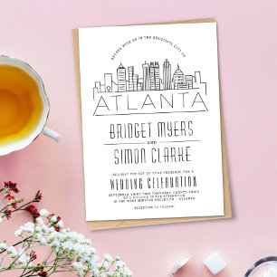 Convite Atlanta Wedding   Skyline Moderno Deco