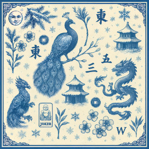 Cartões de Feriado - Toile de Mahjong - Dois Lados