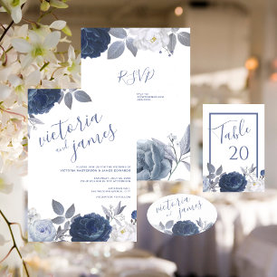 Adesivo Oval Floral Azul Brilhante de Casamento de Verão