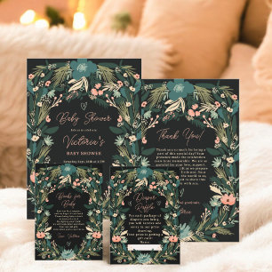 Convite Chá de fraldas Amarelo Verde Elegante, cor-de-rosa