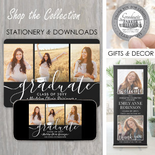 Convite 4 Festa de formatura Preta e Branca de Colagem de 