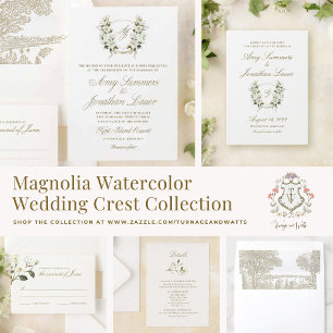 Watercolor Magnolia Weding Crest Convite