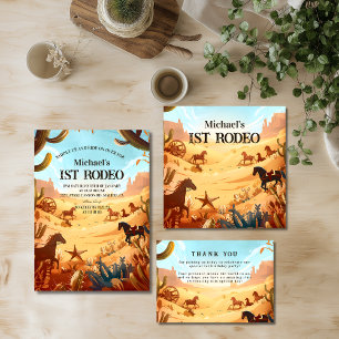 Convite Celebração de 1º Aniversário Rodeio Cowboy Rústico