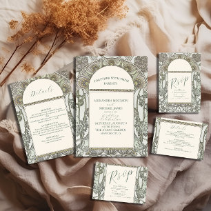 Convite Casamento Bougainvillea Green Art Nouveau Mucha