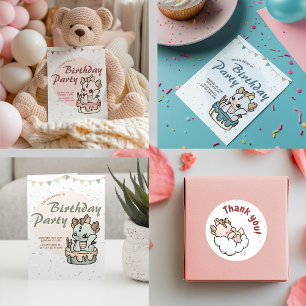 Convite de Aniversário para o Dragão Bebês Pink Pa