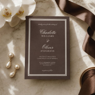 Convite Casamento Clássico Dinheiro Antigo Marrom Escuro