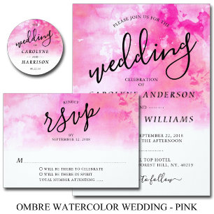 Convite para Casamento Ombre Watercolor - Rosa