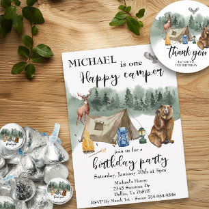 Adesivo Redondo Feliz Camper Bear Obrigado Aniversário Favor