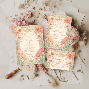 Convite Casamento no Jardim de Papoulas Pastel