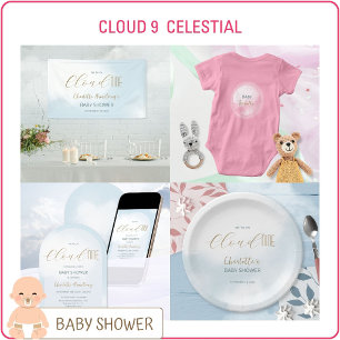 Convite Estamos na Nuvem 9 Chuveiro de Bebê Azul Sonhador 