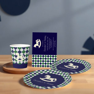 Convite Cavalo Mecedor Preppy Argyle 1º Aniversário