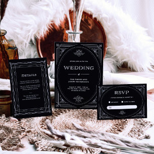 Convite Deco Moderno   Casamento preto e branco Elegante O