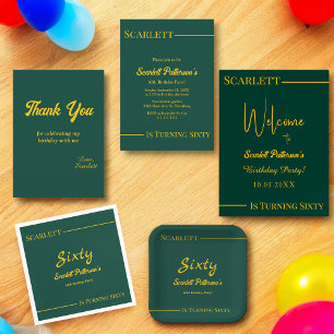 Convite Elegante Chic Green E Dourado Luxo 60º Aniversário