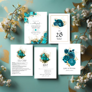 Cartão De Agradecimento Vintage Turquoise e Dourado Casamento