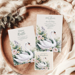 Convite Chá de fraldas Pink da Princesa de Swan Blush Suav