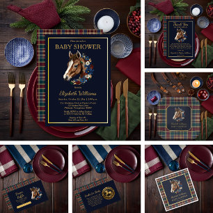 Convite Preppy Equestrian Foal   Chá de fraldas xadrez