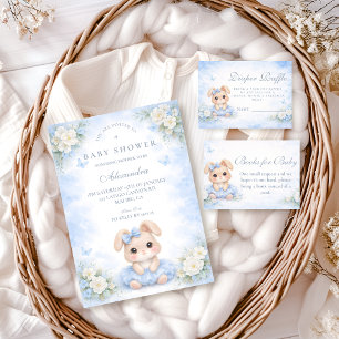 Cartão De Informações Sorteio de Fraldas Florais Blue Bunny