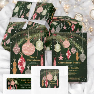 Adesivo Quadrado Vintage Ornaments Merry Christmas Illustrations