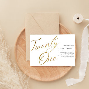 Caneca Aniversário de 21 anos minimalista branco e Dourad