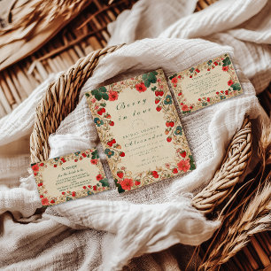 Cartão De Agradecimento Chá de Bebê Botânico Vintage de Morango