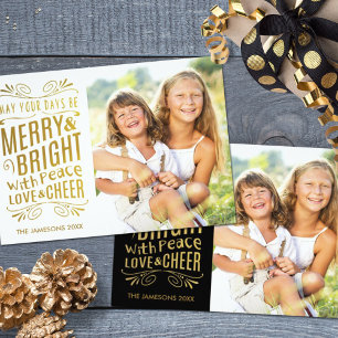 Cartão De Festividades Faux Gold Foil Design Photo Holiday Card / White