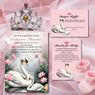 Convite Chá de fraldas Floral do Lago Swan Pink Lotus